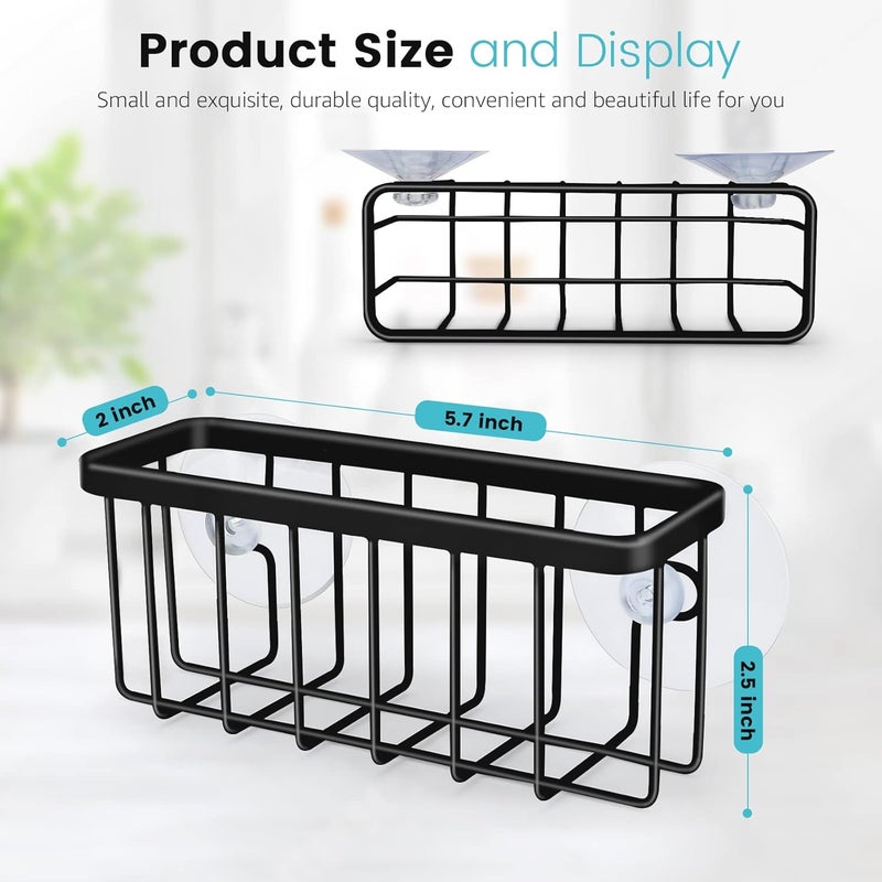 HLOOL Kitchen Sink Sponge Holder, Kitchen Sink Caddy, Sponge Holder for Kitchen Sink Suction, Dish Soap Holder (Black) - Image 2